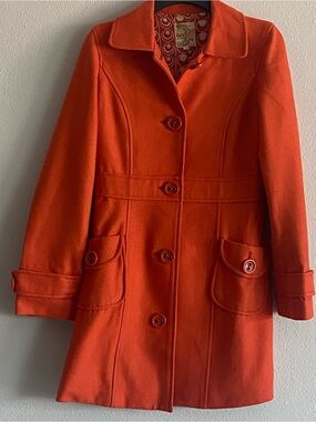 Tulle Vibrant Orange Button-Front Wool-Blend Pea Coat